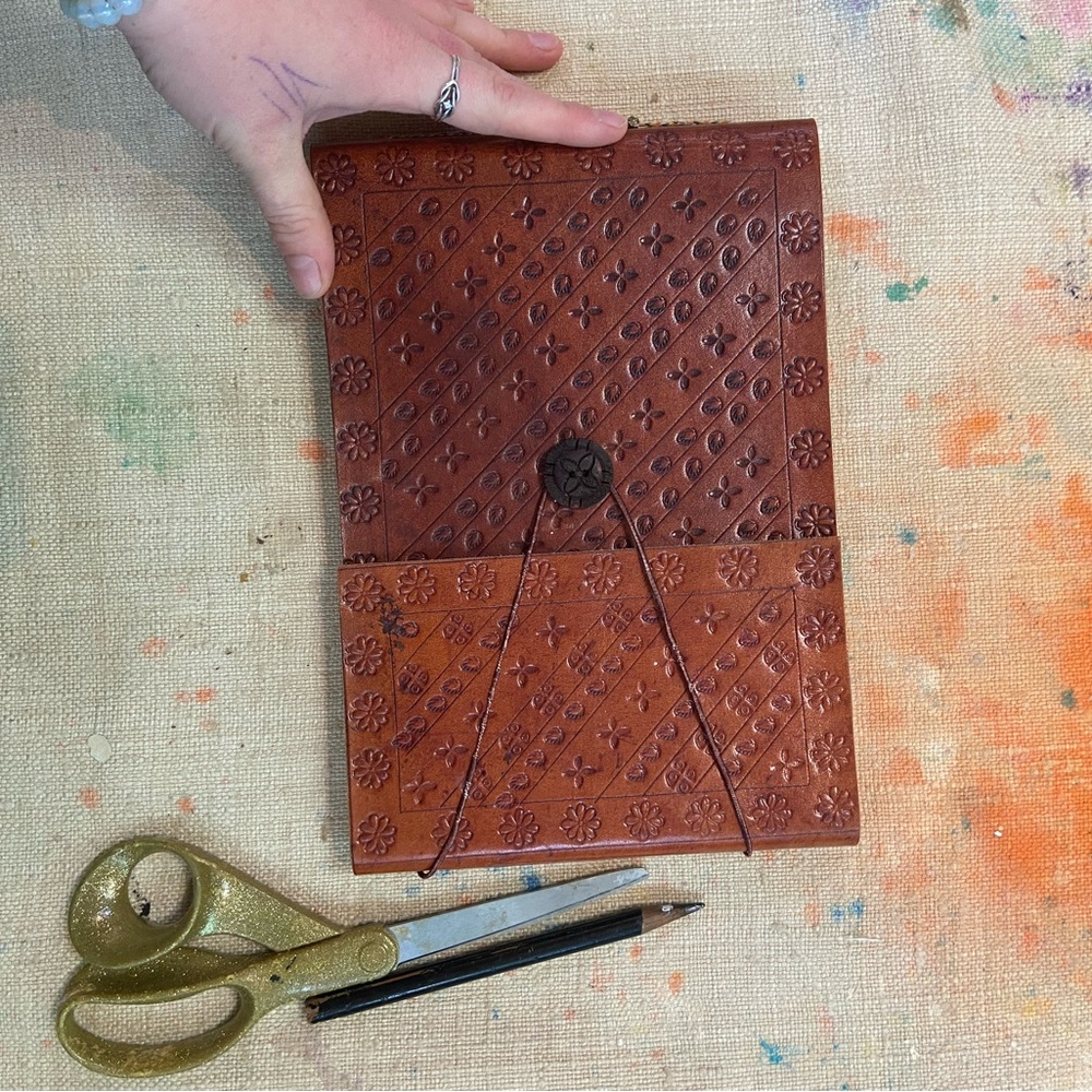 Brown Embossed Leather Journal with Handmade Paper